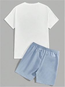 Ensemble de vacances 2 pièces pour hommes grandes tailles : T-shirt tropical à manches courtes et short à taille élastiquée - Product Image 2