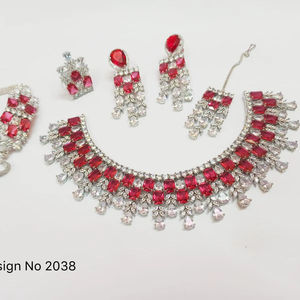 Conjunto de Collar de Novia Clásico Chapado en Plata de Imitación con Pendientes y Anillo, Joyería de Boda - Product Image 1