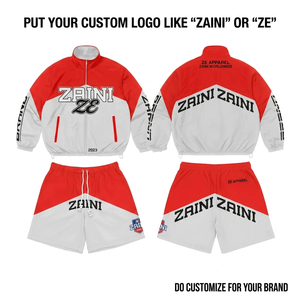 ชุดแจ็คเก็ตกันลมและกางเกงขาสั้นลำลองสำหรับผู้ชาย ZAINI ผ้าโพลีเอสเตอร์/ไนลอน 300 กรัม น้ำหนักเบา แห้งเร็ว มีฮู้ด แต่งแผงสีตัดกัน แบบสั่งทำ - Product Image 1