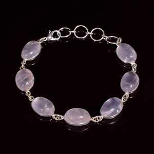 Rose Quartz <b>Silver</b> <b>Bracelet</b> Handmade Multi Stone <b>Charm</b> Jewelry Basic Gemstone <b>Bracelet</b> Gift For Her - Product Image 5
