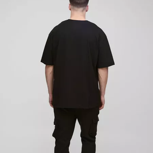 เสื้อยืดโอเวอร์ไซส์ผ้าฝ้าย 100% สุดฮิตสำหรับผู้ชายไซส์ใหญ่ ทรงหลวมไหล่ตก สีดำล้วน ระบายอากาศได้ดี แห้งเร็ว - Product Image 2