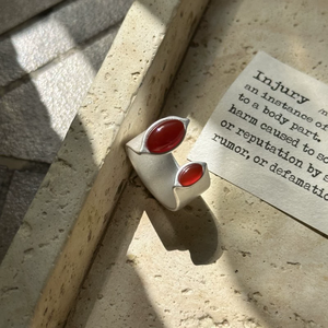 Children's S925 Sterling Silver Korean Minority Design Red Agate Frosted Retro Fashionable Ring Gem by Gem ISN Wind - Product Image 1