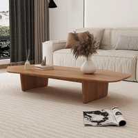 Table basse capsule en chêne massif Japandi |   Table basse en bois de profil bas et de grande longueur |   Meubles design minimalistes en chêne naturel