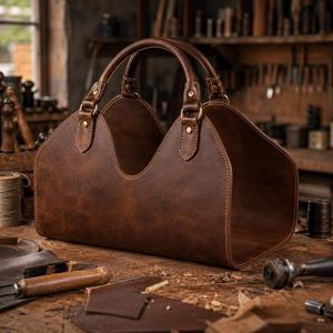 Bolsa de Transporte para Leña de Cuero Genuino de Lujo Personalizada, Resistente, Portátil, a Prueba de Olores, para Chimenea - Product Image 1