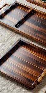 Plateau de service ovale en bois, design minimaliste fait main, plateau en bois massif pour thé et café avec sections compartimentées - Product Image 5