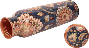 Base bleu indigo motifs floraux émail jetable métal cuivre verres bouteille verre ayurvédique avantages pour la santé - Product Image 3
