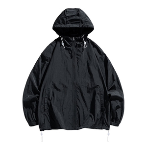 Wholesale Custom Coated Spring Casual Loose Lightweight Waterproof Zipper <b>Sunscreen</b> Sports Hooded Jacket for Men - Product Image 3