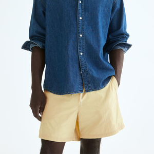<b>Men's</b> <b>Yellow</b> Woven <b>Shorts</b> Mid Waist Casual Summer Style Plain Dyed Drawstring Closure - Product Image 6