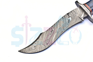 Cuchillo Bowie de Acero de Damasco Hecho a Mano de 13 Pulgadas con Mango de Madera y Funda de Cuero, Ideal para Caza y Camping, Regalo OEM Ideal para Él - Product Image 4