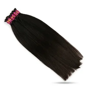 Extensions de cheveux humains noirs naturels longs, lisses, Remy vierges, trame en soie, double tirage, densité 100% - Product Image 5