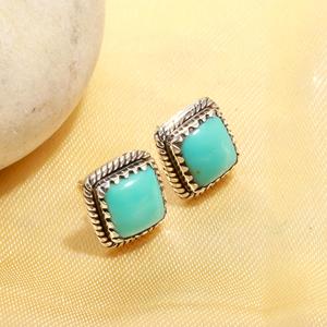 Natural <b>Turquoise</b> Cabochon Gemstone Silver Pendant <b>Stud</b> <b>Earrings</b> Women's Sterling Silver Jewelry for Weddings - Product Image 3