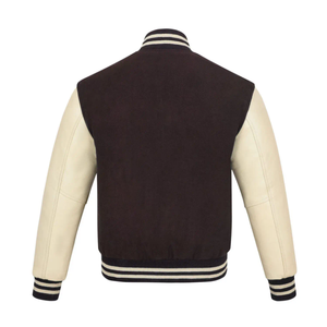 Veste universitaire à manches en cuir et corps en laine boutonnée, style urbain, à prix abordable, pour un look décontracté, type Letterman - Product Image 2