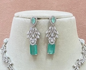 Glamorous Premium Quality Brass <b>Silver</b> Plated Zircon CZ <b>Necklace</b> Earring <b>Set</b> for Women Trendy Engagement Party Wedding Gift - Product Image 2