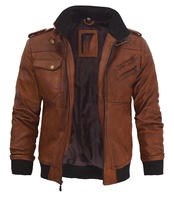 Blousons en cuir marron pour hommes, col montant, entièrement personnalisables, haute qualité, hiver, cuir tanné épais, réversibles, imperméables