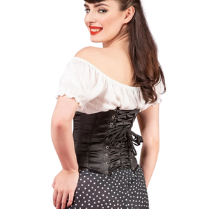 Robe moulante vintage en satin noir avec fermeture boutonnée, col carré, manches courtes, tenue élégante pour club, tenue pour femmes adultes - Product Image 3