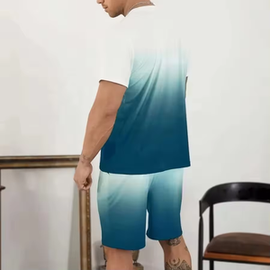 New Men's Summer Casual Shorts Set Short Sleeve <b>T</b>-<b>Shirt</b> Woven 100% Cotton Tracksuit Outfit - Product Image 2