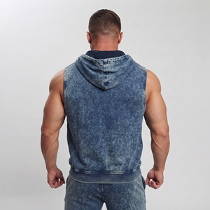 Chaleco sin mangas con capucha para hombre, 100% algodón, con cremallera frontal, cuello en V, estampado, lavado ácido - Product Image 5