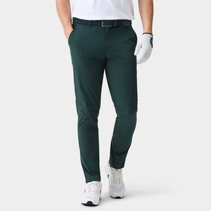 Pantalon de golf pour homme, vert foncé, tissé uni, fermeture boutonnée, respirant, style décontracté - Product Image 1