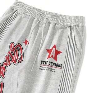 Pantalones Deportivos de Pierna Ancha con Estampado Gráfico para Hombre, Pantalones de Campana con Cordón Ajustable y Rayas - Product Image 2