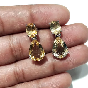 Natural Citrine <b>Drop</b> Gemstone Earrings, 925 Sterling Silver, Yellow Gemstone Jewelry Gift Birthday Earring - Product Image 3