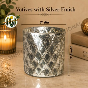 Porte-bougie votif en verre gaufré rond de 2,5 pouces de diamètre, finition argentée, fait main, haute qualité, pour la décoration de la maison - Product Image 5