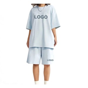 Ensemble deux pièces sport décontracté d'été à séchage rapide, col rond, en soie glacée, t-shirt à manches courtes et short - Product Image 1