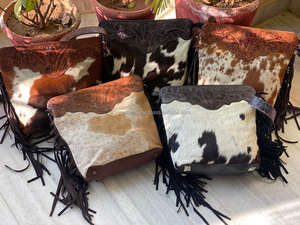 New Best Seller Hand Tooled Leather Western Women Crossbody Purse Hair on Cowhide Fringe Genuine Leather Handbag Wholesale Purse - Product Image 2