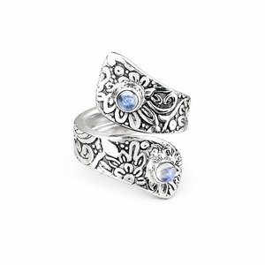 Wholesale 925 Sterling <b>Silver</b> Natural Moonstone <b>Ring</b> Handmade Floral Engraved <b>Adjustable</b> Gemstone <b>Ring</b> for Women - Product Image 1