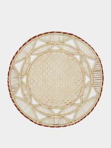 Luxury Handwoven Iraca Palm Placemat <b>Round</b> Brick Red Trim Charger <b>Mat</b> Sustainable Summer Autumn Wedding Dinner Tableware - Product Image 2