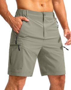 Men's Solid Color Cargo Shorts Mid Waist Elastic Drawstring Quick Dry Woven Polyester Casual Bermuda Shorts with Zip Pockets OEM - Product Image 3