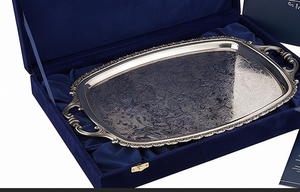 Bandeja de Servir Plateada de Lujo con Diseño Floral, Asa de Metal Pulido, Uso Residencial, Bodas, Eventos y Regalos - Product Image 5