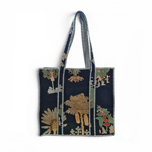 Wholesale PARVAAZ EXPORTS Fashion Artisan Embroidered Quilted Cotton Tote <b>Bag</b> with Letter Pattern & Stripe Trim From Rajasthan - Product Image 1