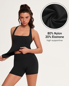 Traje de Yoga Enterizo Negro Liso sin Costuras con Espalda Cruzada, de Cintura Alta, Sin Mangas, Elástico y Ajustado para Entrenamiento - Product Image 4