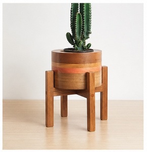 Jardinière ronde en bois de manguier faite à la main avec support en bois massif, pot de fleurs décoratif écologique, porte-plantes d'intérieur pour bureau - Product Image 3
