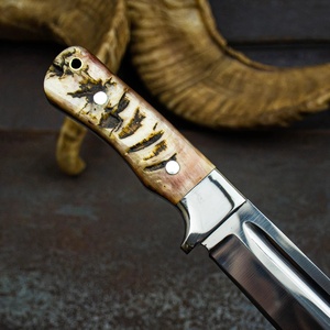 Couteau Bowie utilitaire industriel en acier inoxydable fait main A&M ENTERPRISES, lame fixe, fourreau en cuir, pour l'extérieur - Product Image 2