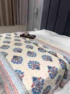 Pure Mulmul Cotton 100x100 <b>Quilt</b> Fabric Handmade Floral Printed Soft Razai Fabric for Home Textile Buyers - Product Image 3