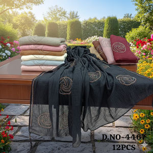 Colección de Chales de Chifón Arrugado con Diseño Espiral de Plumas y Cristales Bordados de Primera Calidad (12 piezas), Pañuelo para la Cabeza de Textura Suave Multicolor - Product Image 3