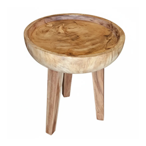 Contemporary <b>Rustic</b> Solid Suar Wood <b>Side</b> <b>Table</b> Handcrafted Round Tray Accent <b>Table</b> Natural Grain Wood Living Room Use - Product Image 3