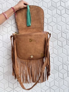 Sac bandoulière en cuir pour femme, style western, avec broderie turquoise, en cuir de vachette, léger, multi-usage, bordure à franges, style bohème, motif lettre - Product Image 5