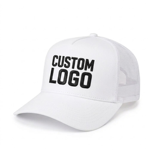 Casquette de camionneur bleue avec logo rouge et blanc # Casquette décontractée unisexe à 6 panneaux avec dos en maille réglable - Product Image 2