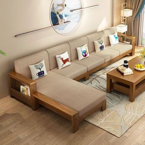 Juego de Sofás en Forma de L de Madera de Teca Sólida Moderna y Lujosa para Sala de Estar Minimalista - Product Image 1