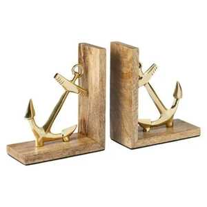 Sujetalibros de Madera y Oro con Forma de Ancla, Hechos a Mano, Estilo Náutico, Artísticos, Ecológicos, Rústicos, para Hogar u Oficina - Product Image 1
