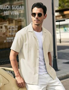 Camisa de Hombre con Textura Vibe, Cuello Cubano, Manga Corta, Ligera, Transpirable, Casual para Playa, Verano, Serie 2026 - Product Image 5
