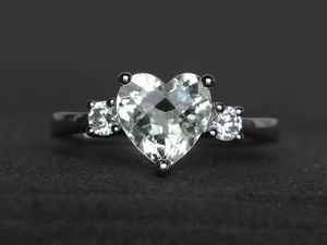 Anillo de compromiso de amatista verde natural, corte corazón, piedra preciosa verde, joyería fina para mujer - Product Image 6