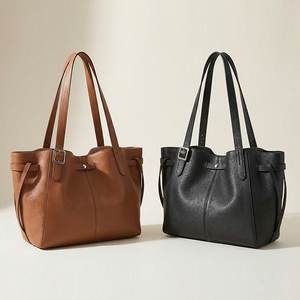Sac fourre-tout en cuir véritable, couleur unie, fermeture à fermoirs, style minimaliste, usage quotidien, toutes saisons, marron, noir - Product Image 6