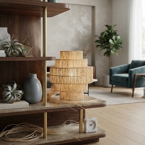Abat-jour suspendu en bois de teck tressé à plusieurs niveaux, fait main, moderne, écologique, léger, pour table, lustre, décoration intérieure - Product Image 5