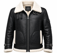 Blouson Bomber Homme en Cuir Véritable Personnalisé OEM, Col en Peau de Mouton Vintage, Veste d'Hiver Streetwear, Blouson Bomber avec Col Sherpa