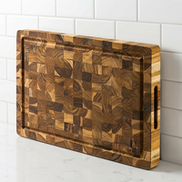 Planche à découper rectangulaire en bois de teck Ha Le avec poignée, motif à grain de bois apparent, multifonctionnelle, épaisseur 1,5 cm, compatible lave-vaisselle