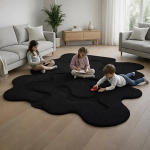 Alfombra abstracta negra de forma irregular, moderna, de lana suave, hecha a mano, para sala de estar, dormitorio, decoración minimalista de lujo. - Product Image 1