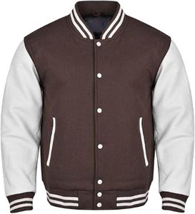 Veste de baseball universitaire grande taille à col montant géométrique, 100 % laine avec manches en cuir, tailles S-XL, toutes les couleurs disponibles - Product Image 4
